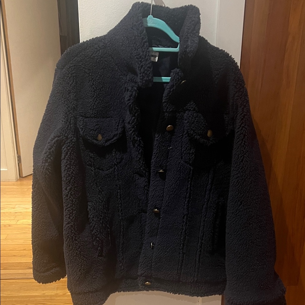 Amuse Society dark, navy blue, oversized, teddy jacket.  Size medium.